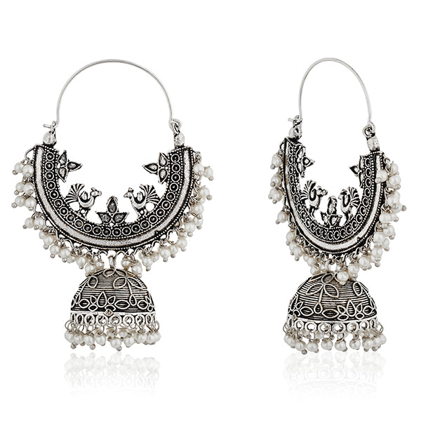 Beautiful oxidized jhumka earrings with intricate detailing for a traditional festive look.