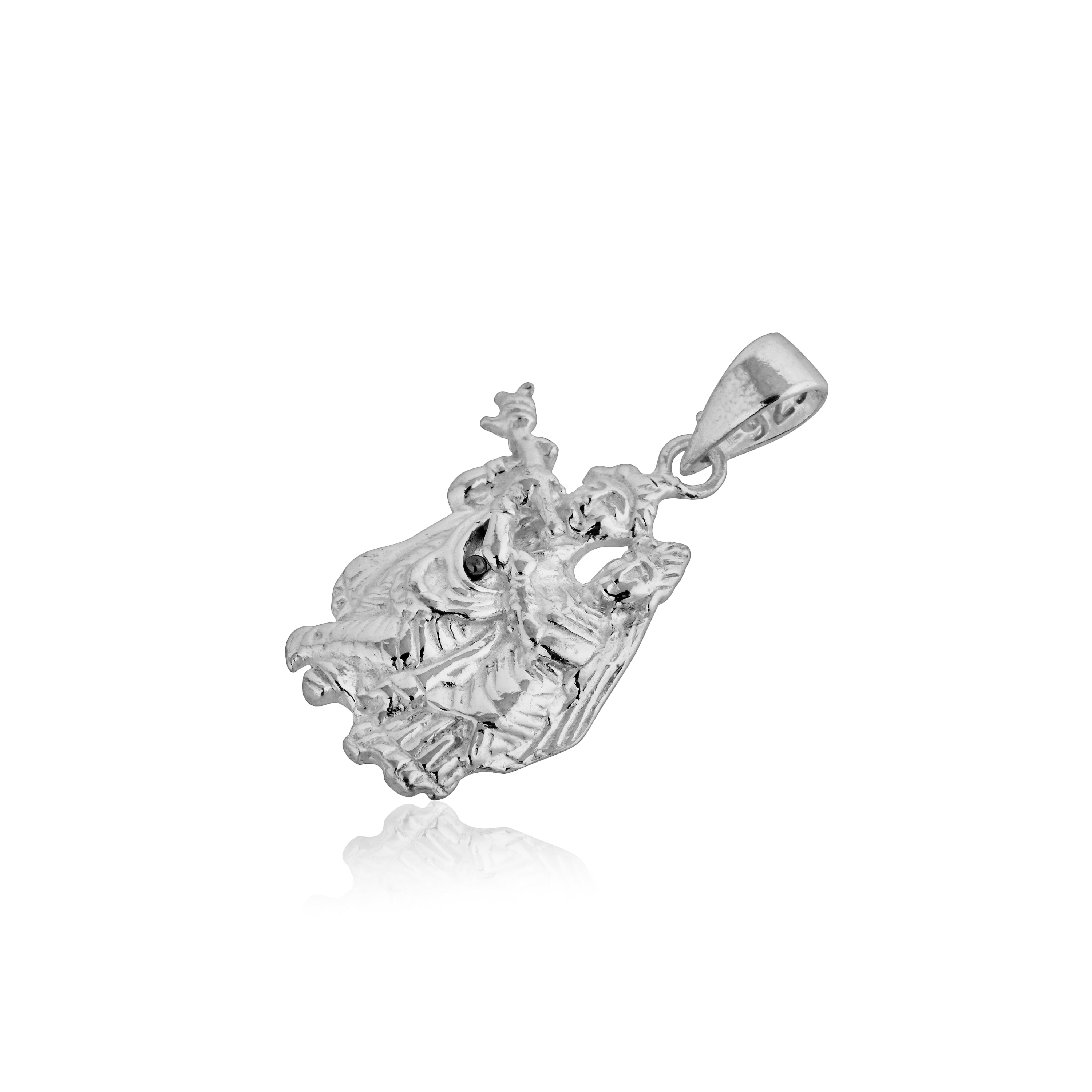 925 silver pendant with intricate Radha Krishna design, blending spirituality with elegance.