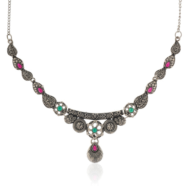 Elegant oxidized choker set with matching earrings and bracelet, ideal for a stylish festive look.