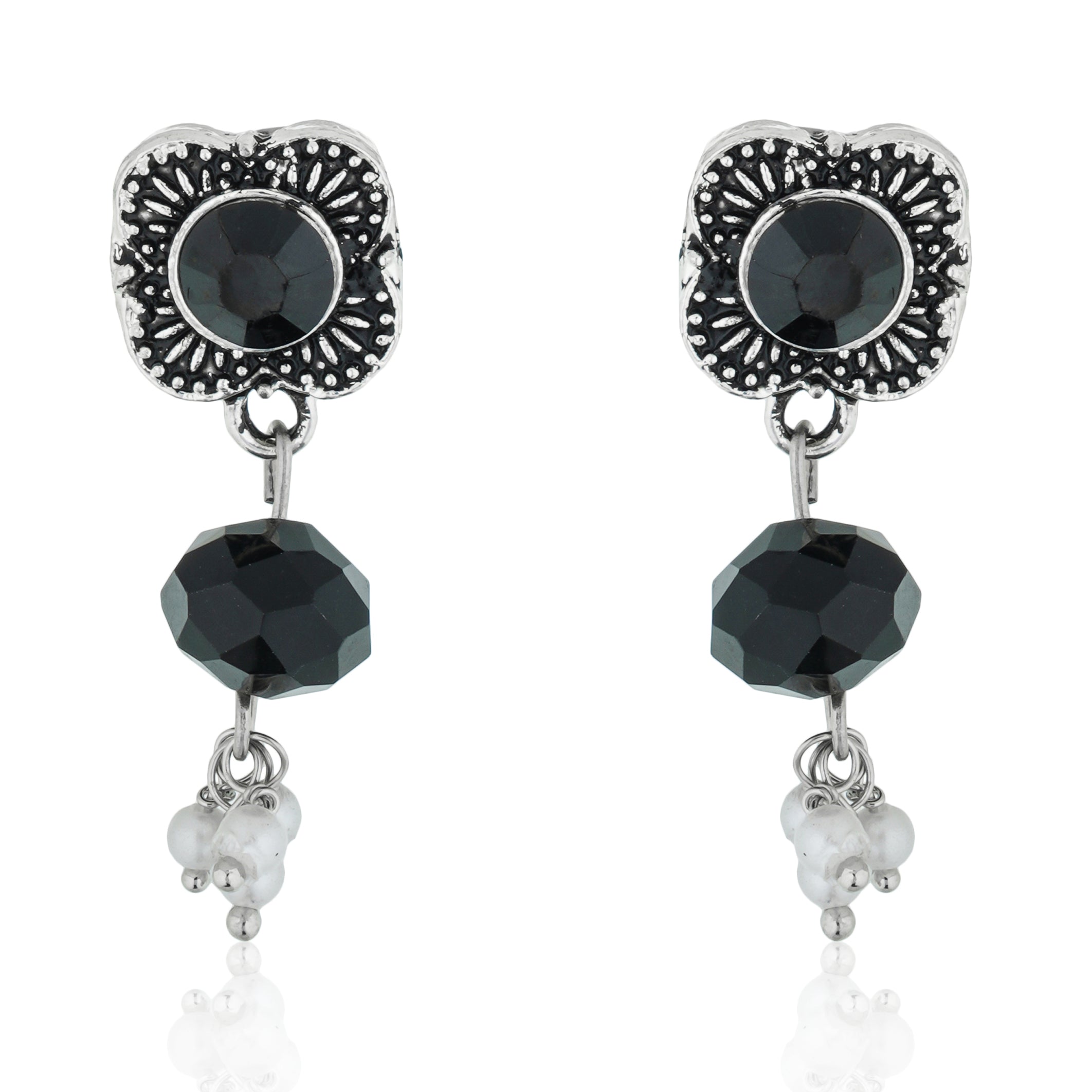 Elegant oxidized short necklace set with black stones, offering a bold and sophisticated look.