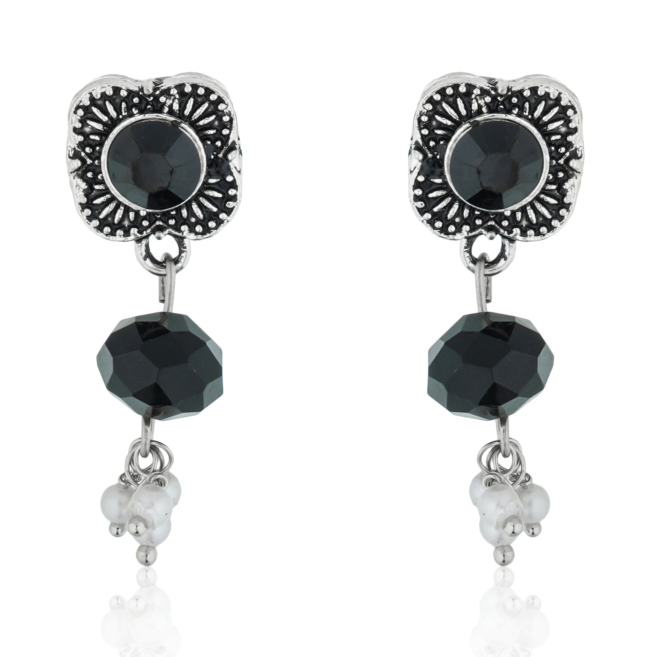 Elegant oxidized short necklace set with black stones, offering a bold and sophisticated look.