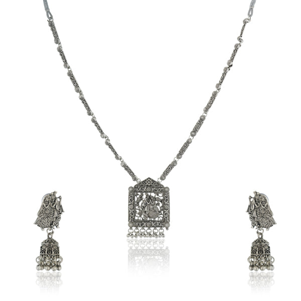 Elegant oxidized long necklace set, perfect for festive looks with a traditional touch.