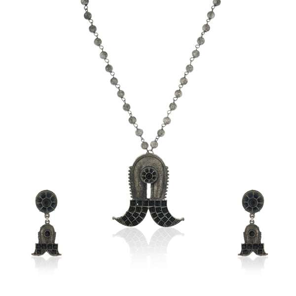 Elegant oxidized long necklace set with intricate details, ideal for festive occasions.