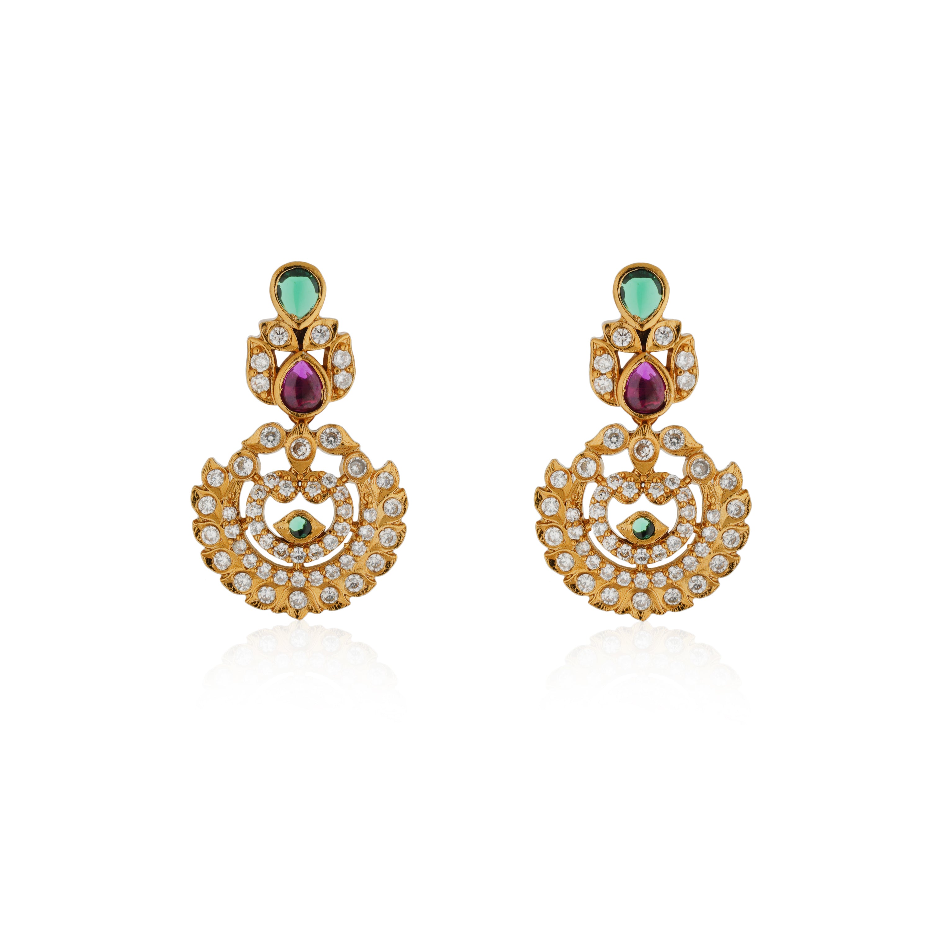 Gold-tone short necklace set with vibrant multicolor stones and matching earrings, perfect for celebrations.