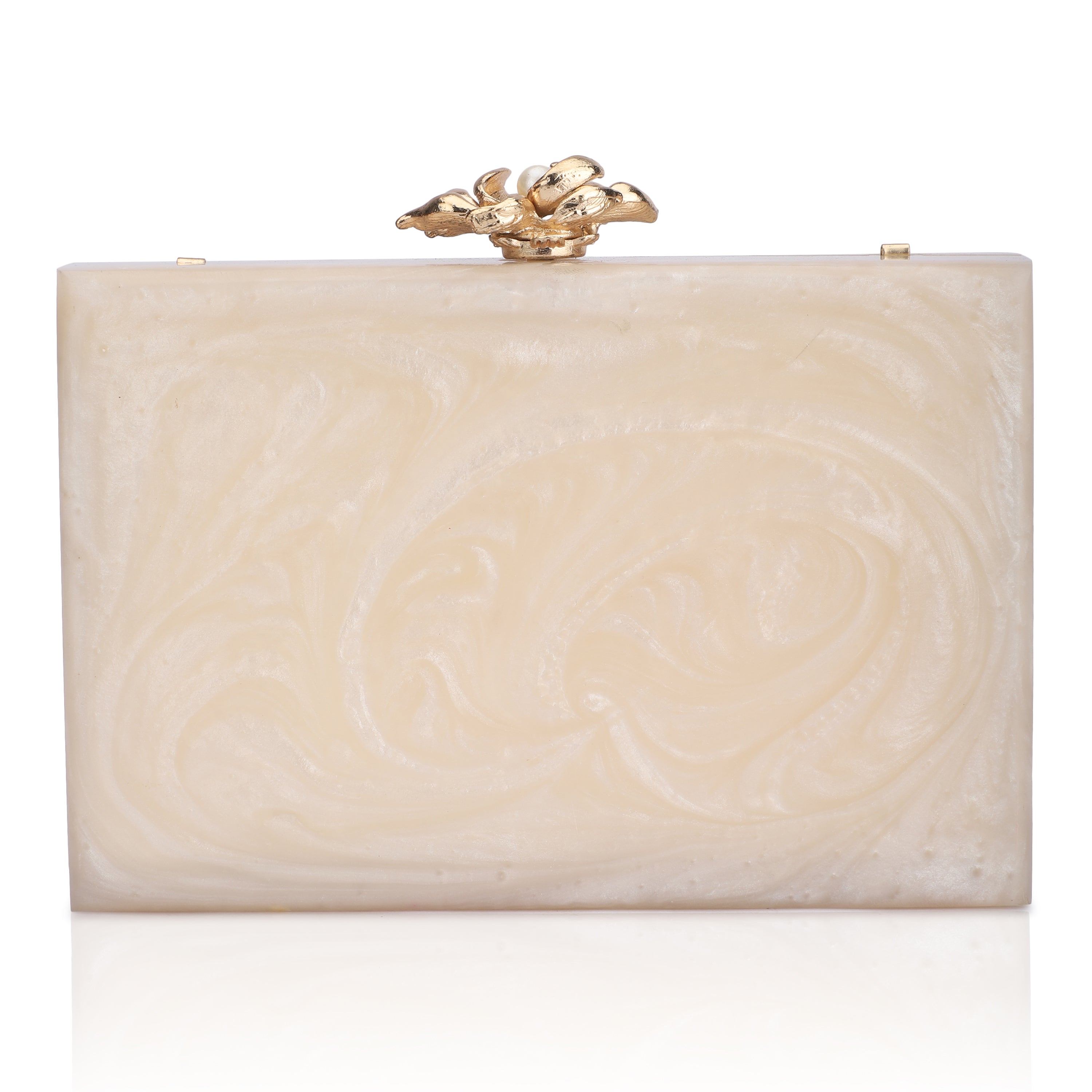 Embellished salmon resin clutch with extra pocket and sturdy sling for a chic and convenient style.