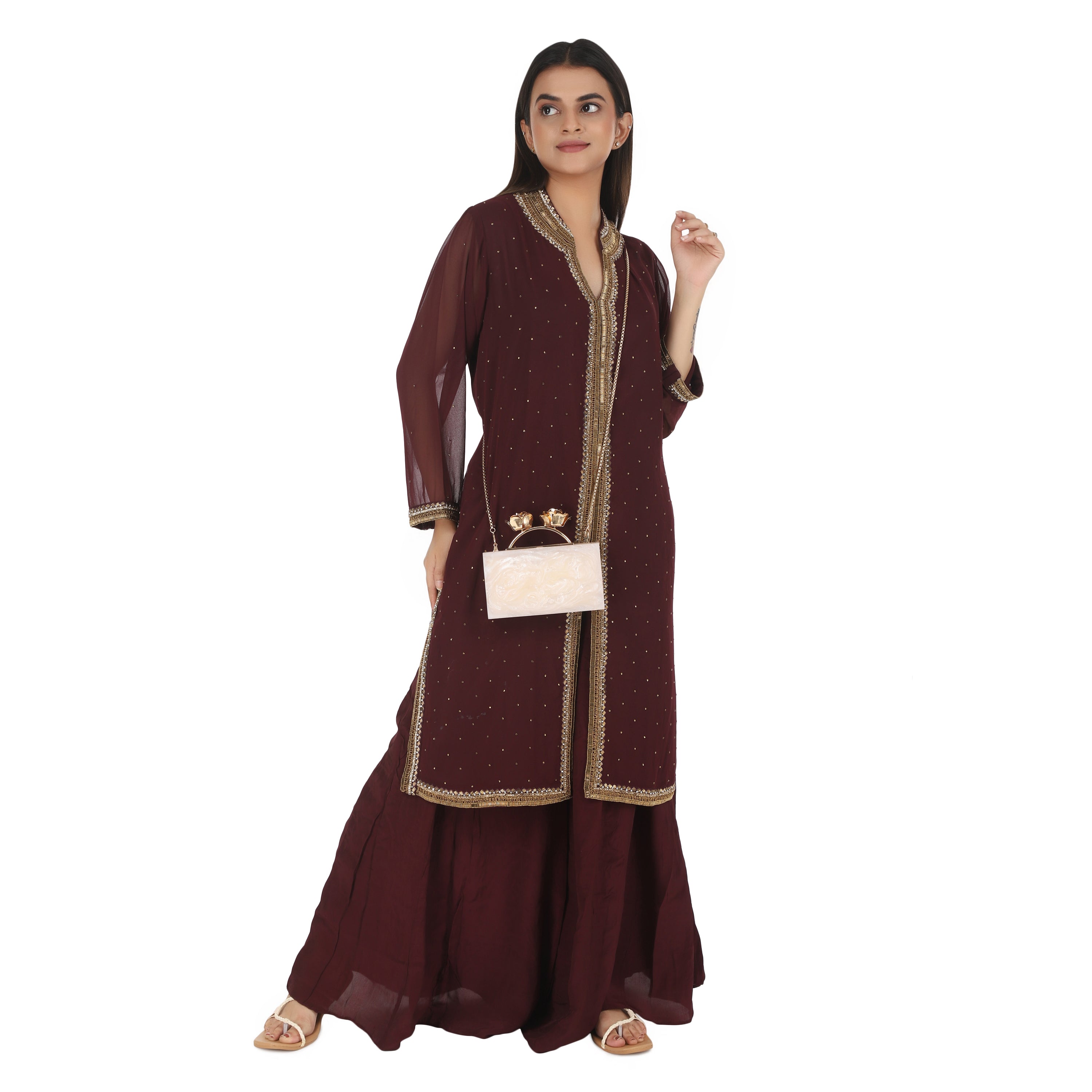 Elegant salmon resin clutch with rose knob, soft lining, and heavy sling for convenience.