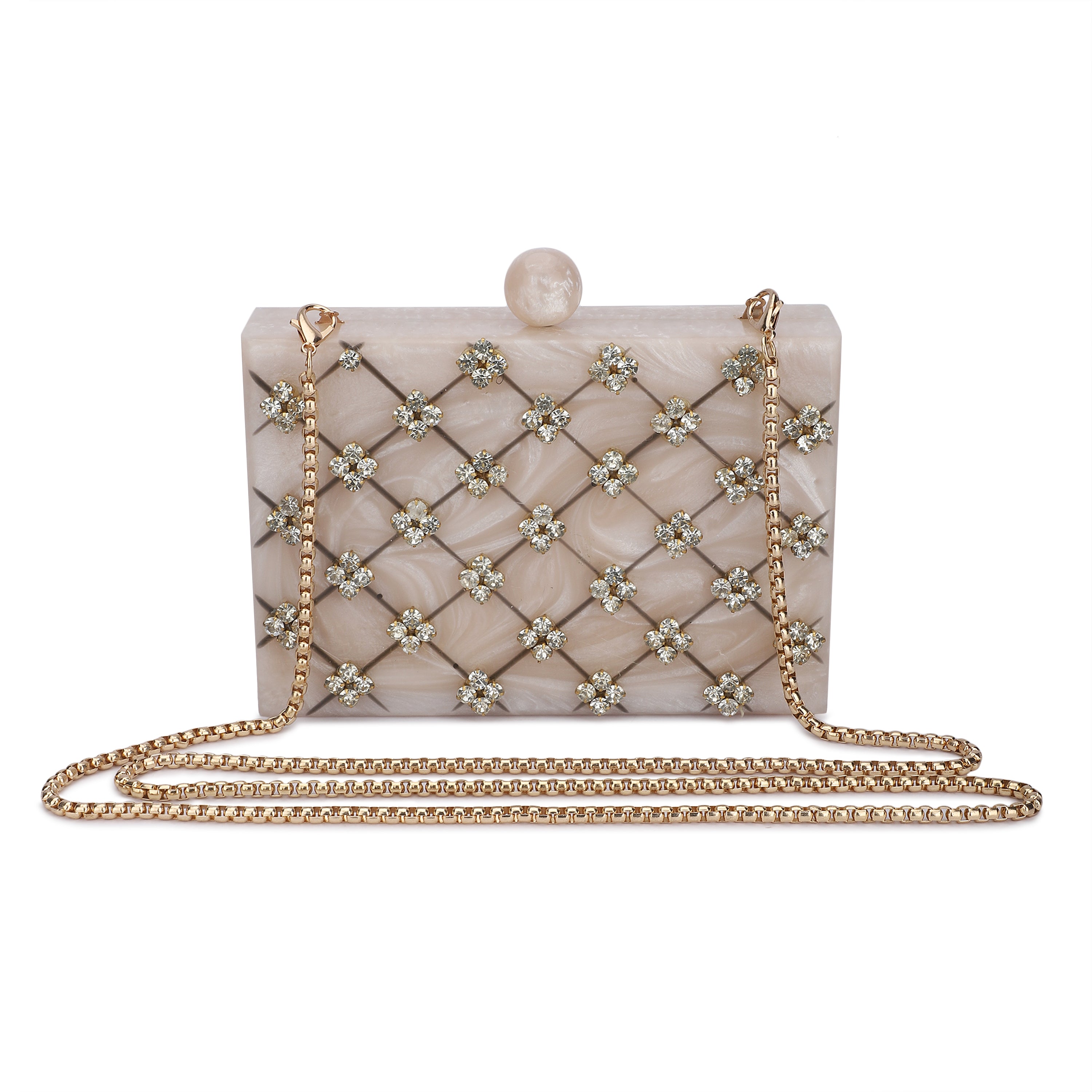 Beautifully crafted salmon resin clutch with exquisite details, perfect for showcasing your style.
