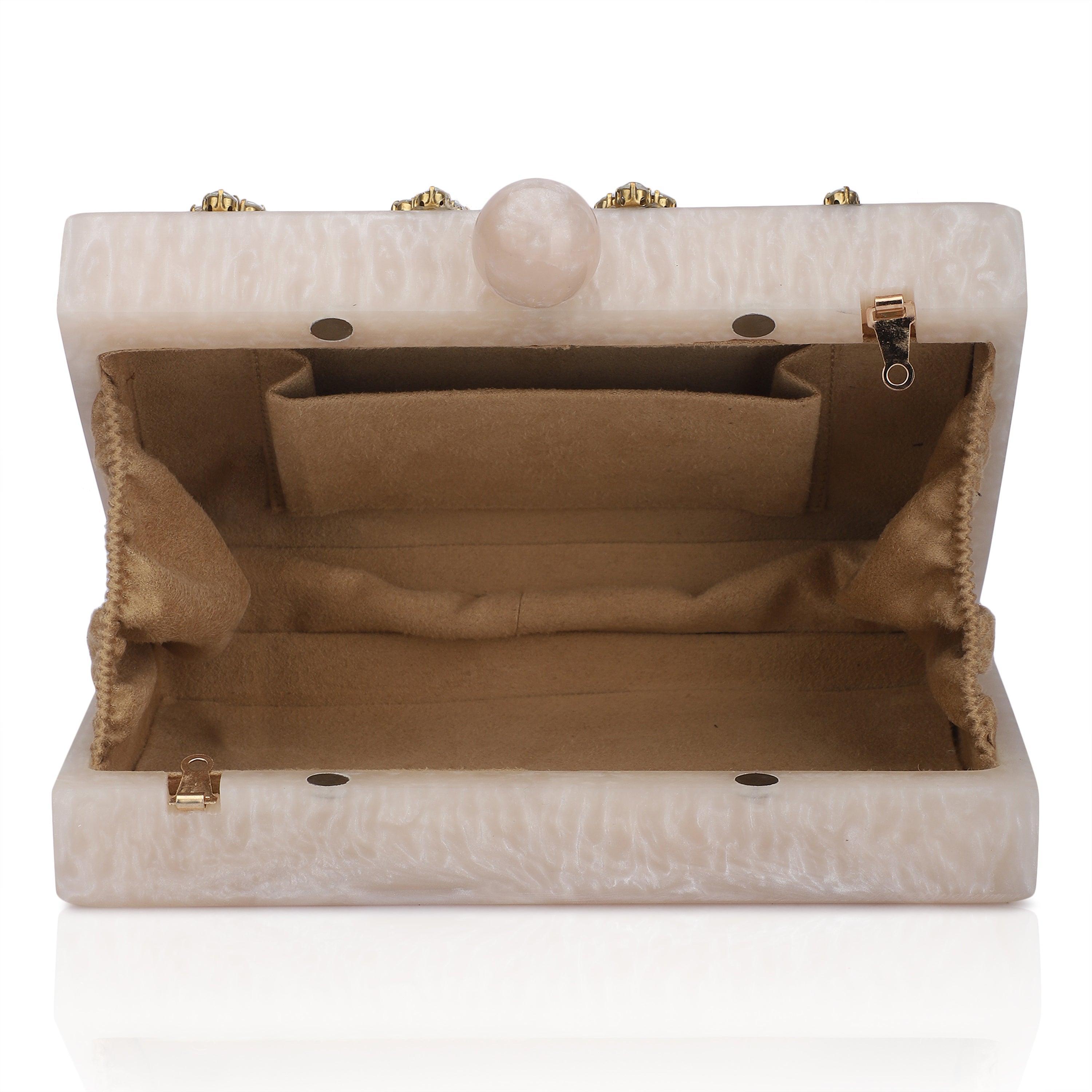 Beautifully crafted salmon resin clutch with exquisite details, perfect for showcasing your style.