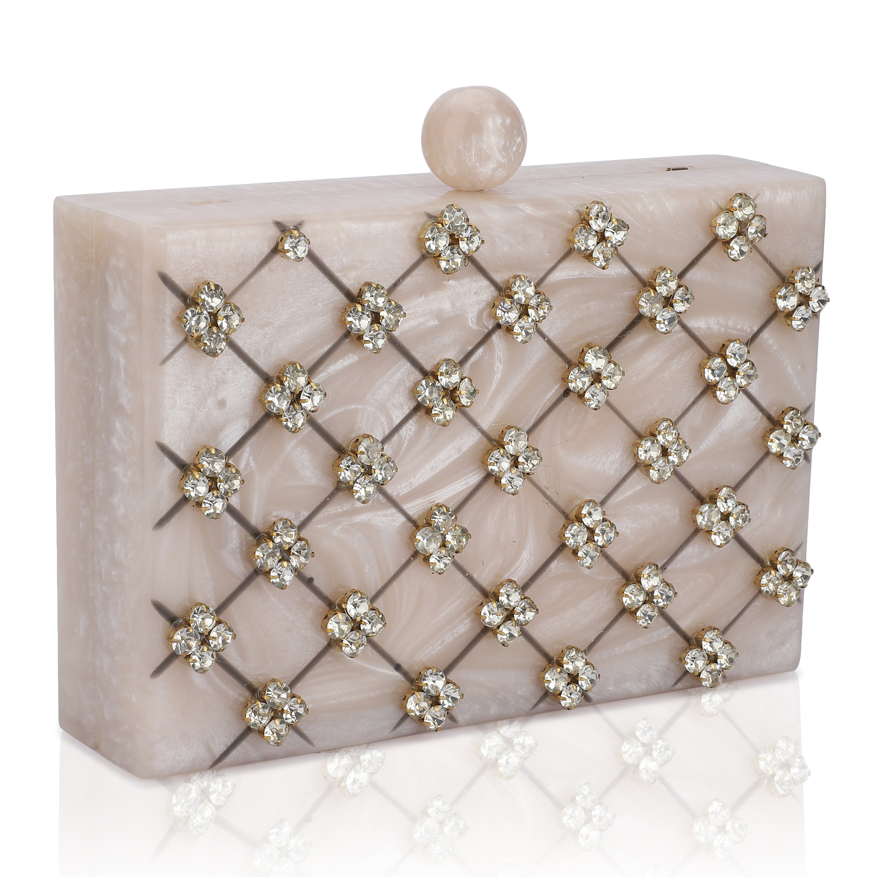 Beautifully crafted salmon resin clutch with exquisite details, perfect for showcasing your style.