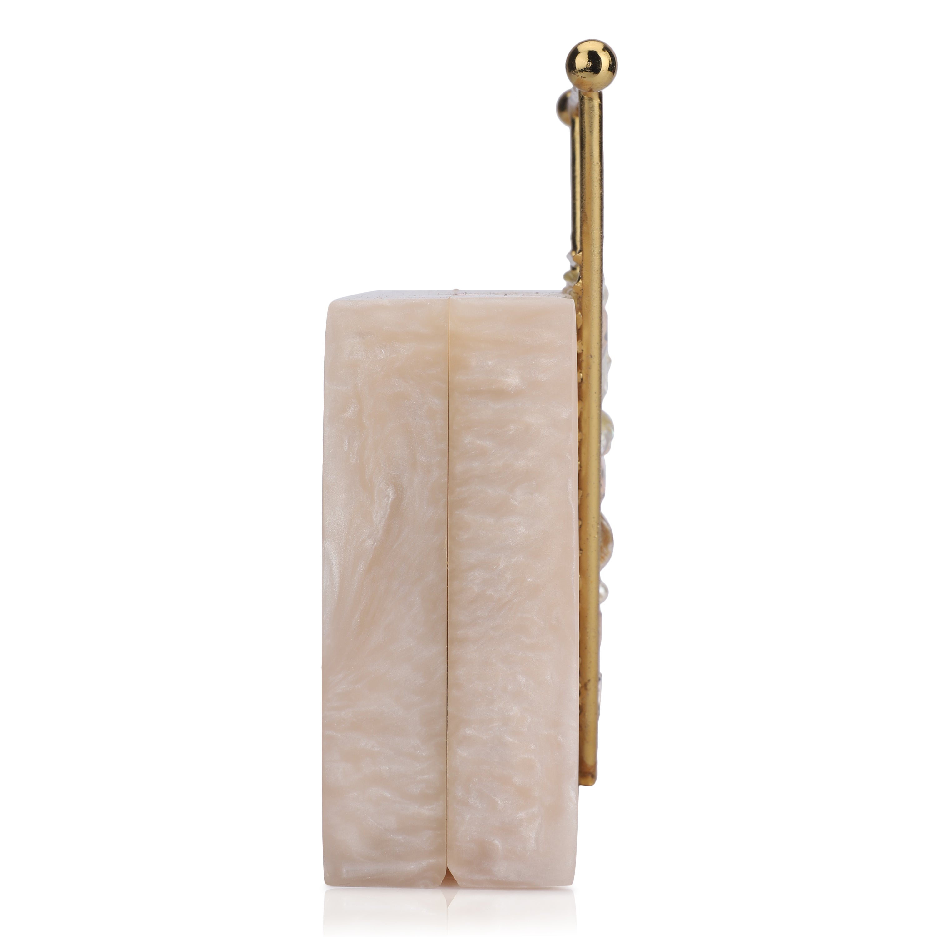 Beautifully crafted salmon resin clutch with exquisite details, perfect for showcasing your style.