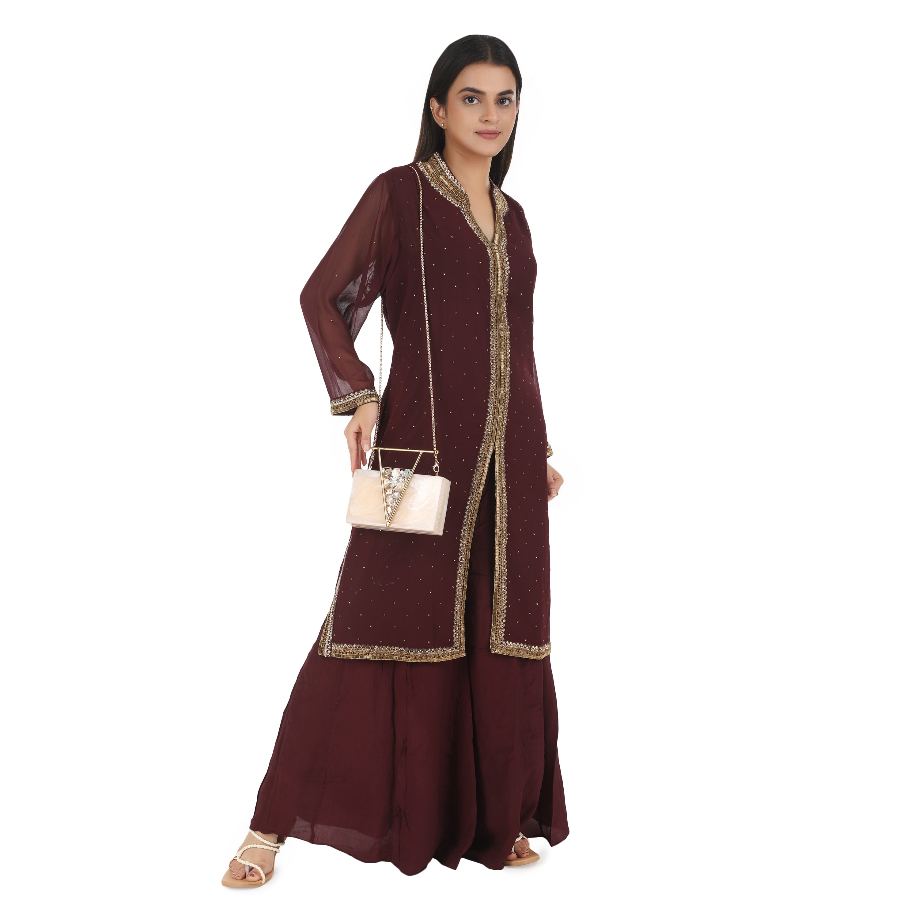 Beautifully crafted salmon resin clutch with exquisite details, perfect for showcasing your style.