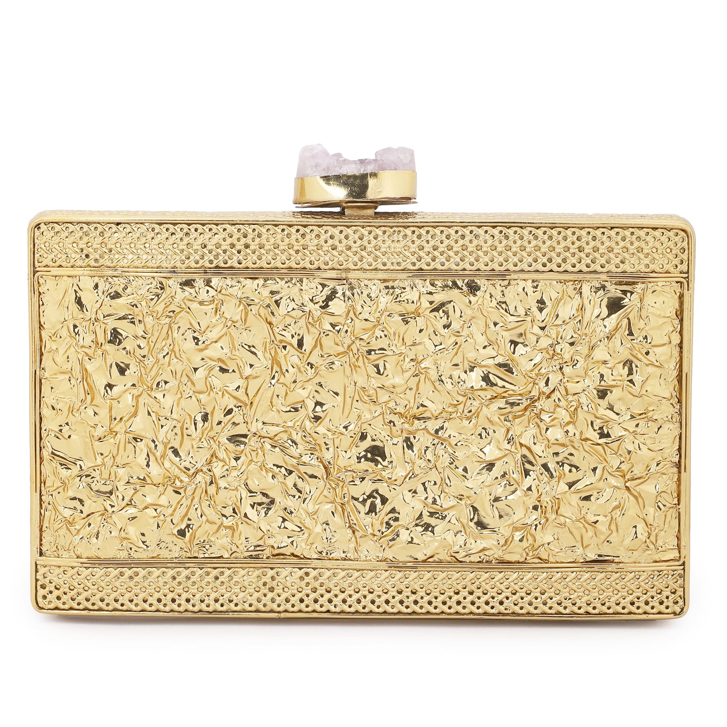 BRIGHTEN UP YOUR LOOK WITH THIS MULTICOLOR DESIGNER BRASS CLUTCH, COMPLETE WITH A STYLISH SLING CHAIN.