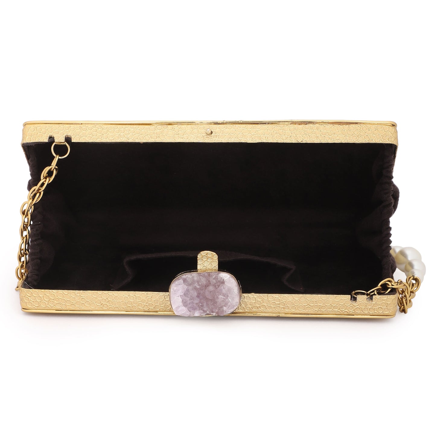 BRIGHTEN UP YOUR LOOK WITH THIS MULTICOLOR DESIGNER BRASS CLUTCH, COMPLETE WITH A STYLISH SLING CHAIN.