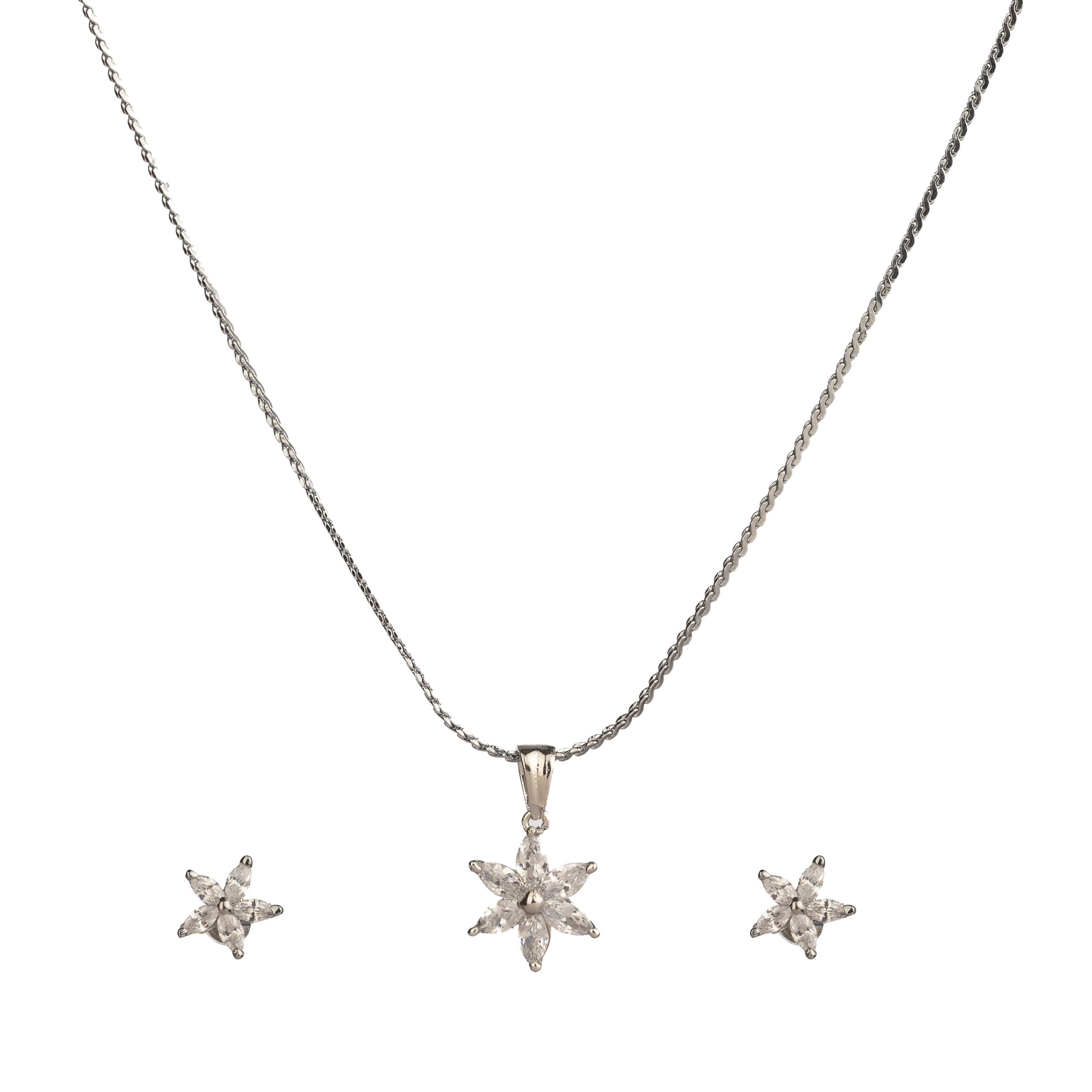 "Star-shaped zircon pendant set for neck and ear, ideal for office wear, adding a modern touch."
