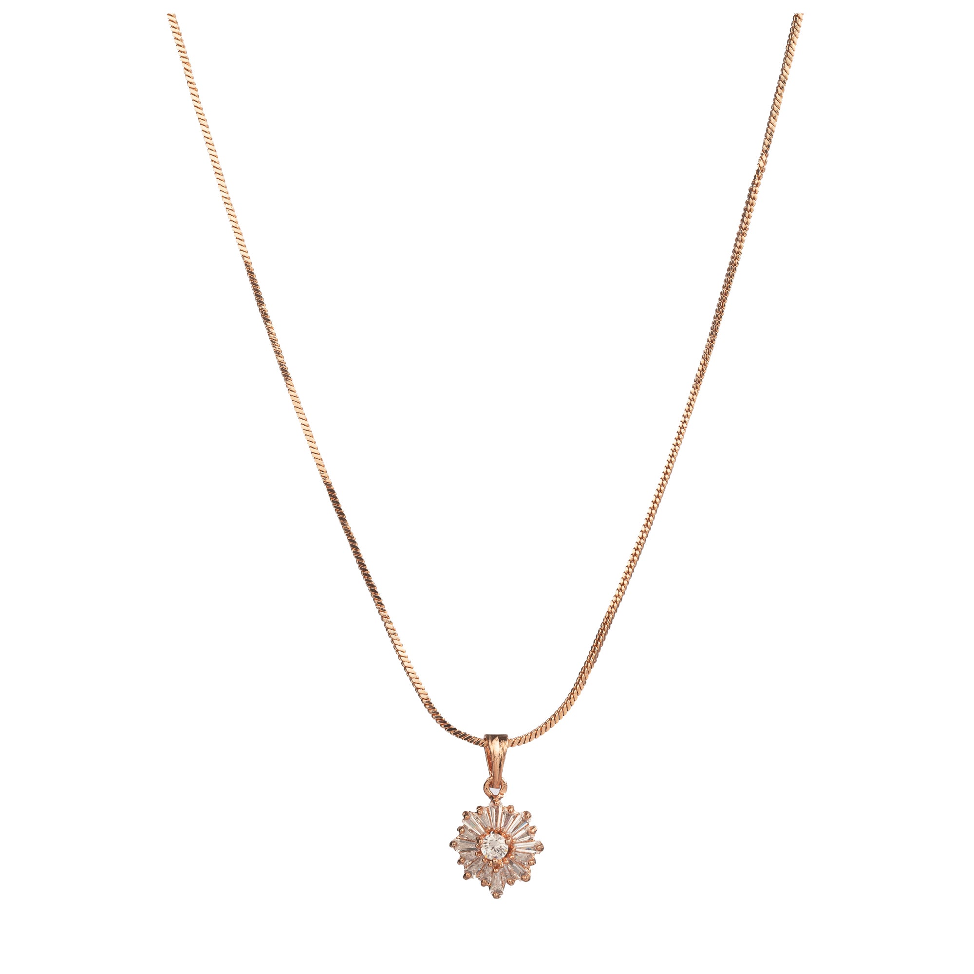 " ""Rosegold zircon pendant set with a starry look, ideal for office wear, adding a touch of charm.""
"
