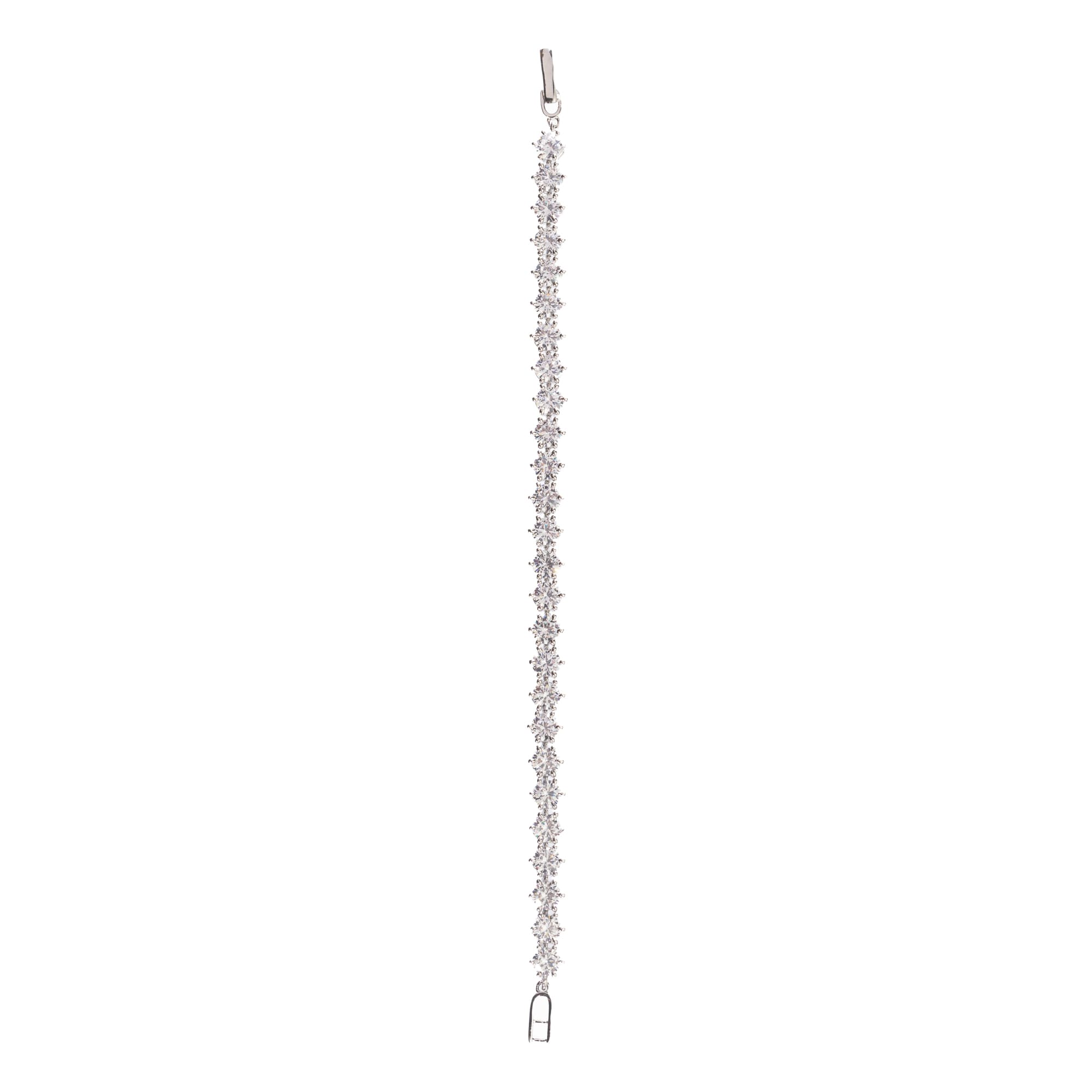 Stunning zircon stone chain bracelet in silver, perfect for party wear, adding sparkle and elegance."
