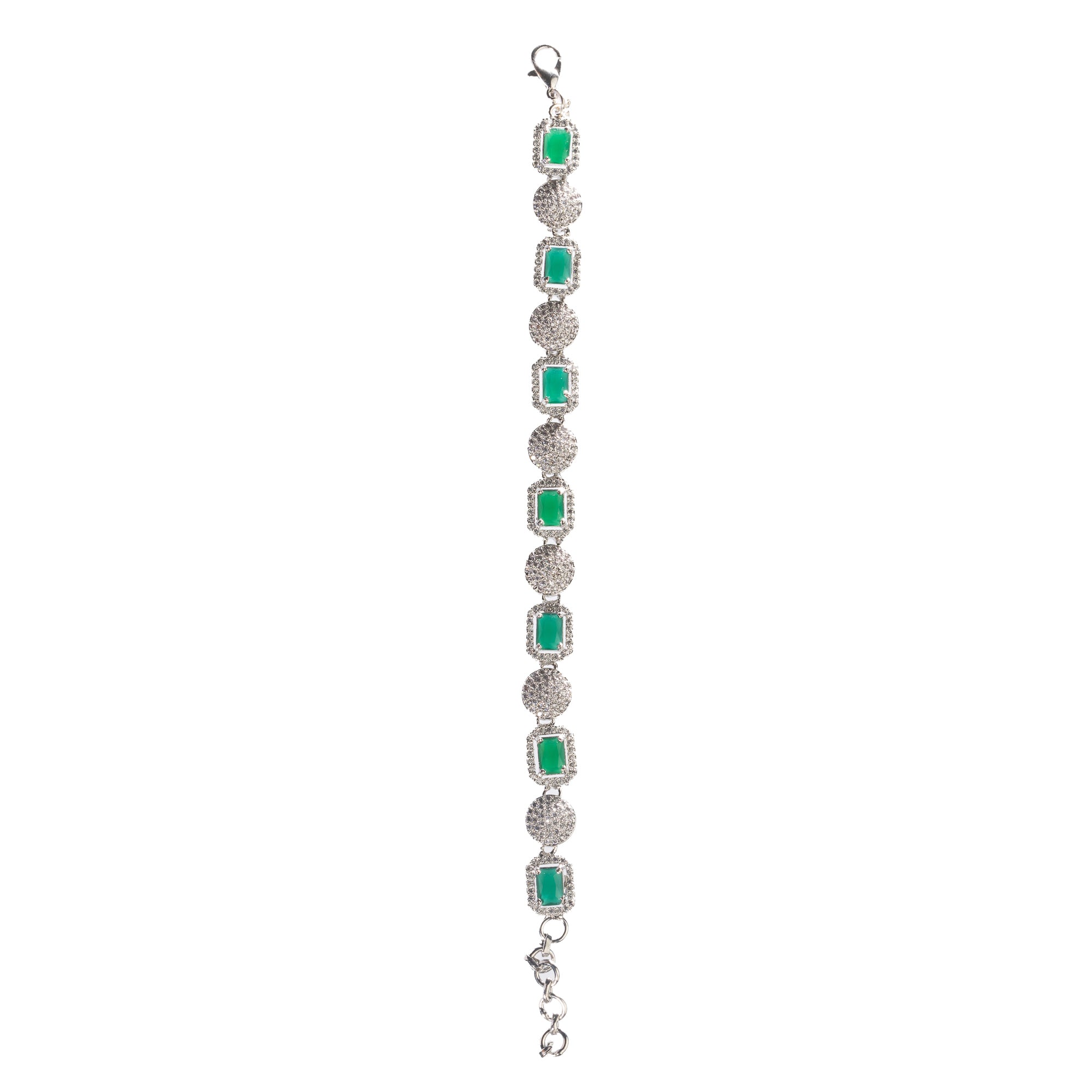 Elegant zircon bracelet with green stones, combining delicate sparkle with vibrant color for party wear."
