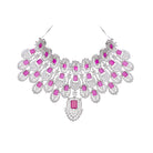 Elegant Pink Zircon Kiara bridal set, featuring delicate pink stones for a refined bridal look, perfect for party wear."
