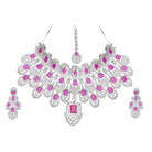 Elegant Pink Zircon Kiara bridal set, featuring delicate pink stones for a refined bridal look, perfect for party wear."
