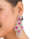 Elegant Pink Zircon Kiara bridal set, featuring delicate pink stones for a refined bridal look, perfect for party wear."
