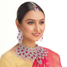 Elegant Pink Zircon Kiara bridal set, featuring delicate pink stones for a refined bridal look, perfect for party wear."
