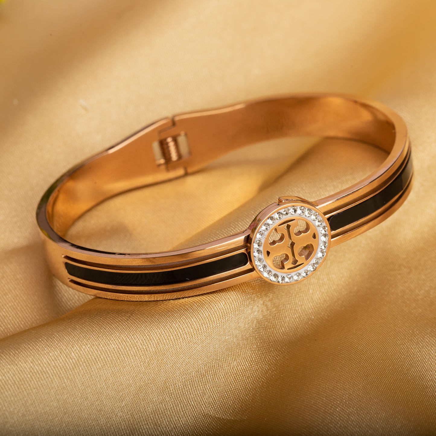 "A ZIRCON BRACELET WITH ROSE GOLD POLISH OFFERS A SOPHISTICATED BLEND OF SPARKLE AND WARMTH."