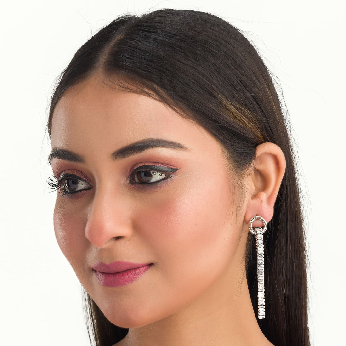 "SILVER ZIRCON SPARKLES EARRINGS  WITH A SLEEK, MODERN BRILLIANCE."