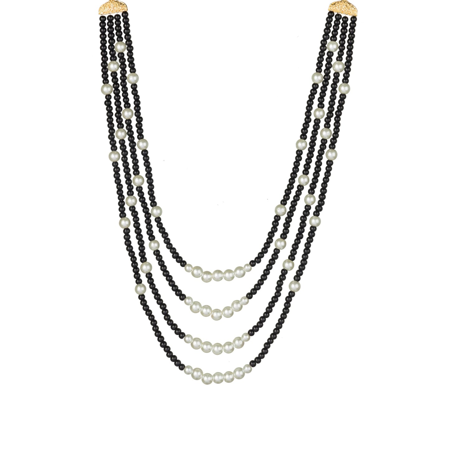 ELEVATE YOUR ELEGANCE WITH THIS BLACK AND WHITE PEARLS STUDDED LONG NECKLACE SET.