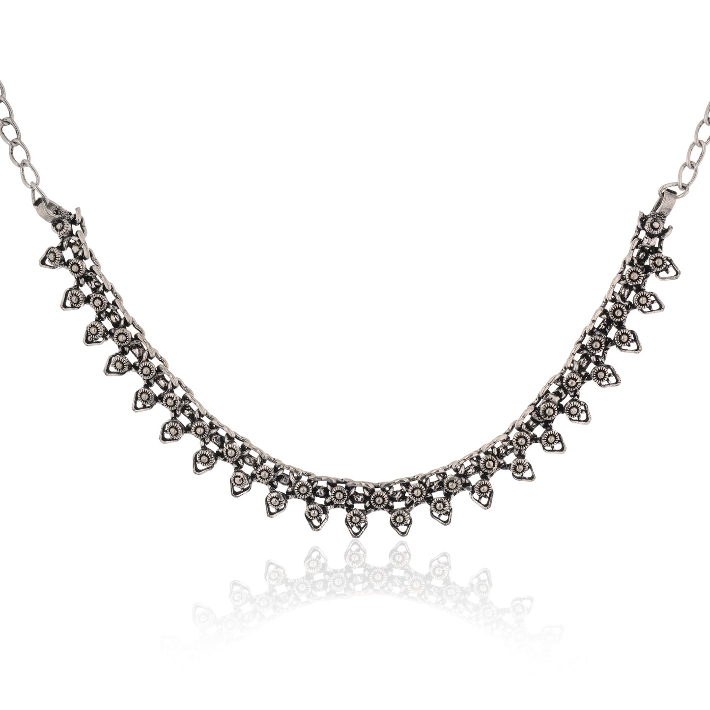 OXIDIZED NECKLACE SET WITH INTRICATE DETAILING, PERFECT FOR ADDING A VINTAGE CHARM TO ANY OUTFIT.