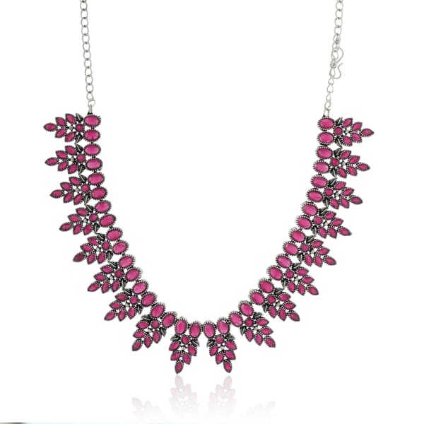 ADD A TOUCH OF ELEGANCE WITH THIS PINK STONES STUDDED OXIDIZED NECKLACE SET.