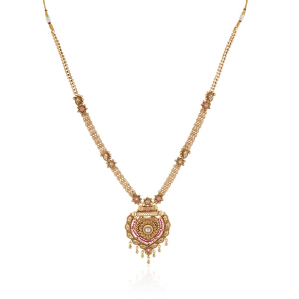 BEAUTIFUL DESIGN CRAFTED NECKLACE SET STUDDED WITH PINK STONES, OFFERING A VIBRANT AND ELEGANT TOUCH