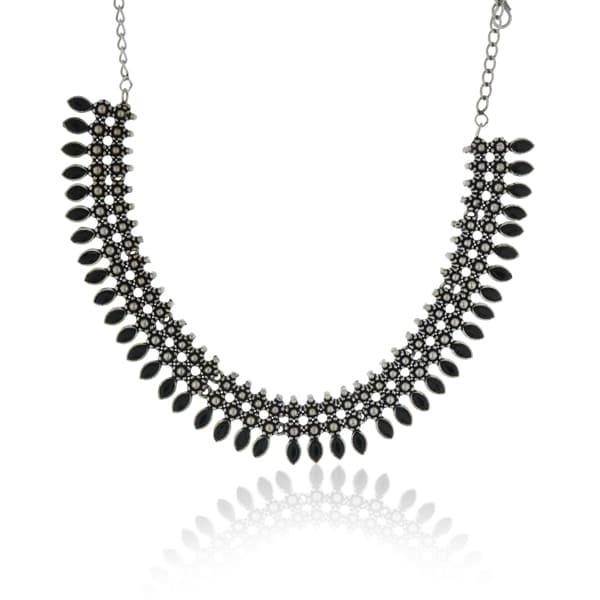 THIS STRIKING OXIDIZED NECKLACE SET FEATURES BLACK STONES FOR A SLEEK, MODERN LOOK.