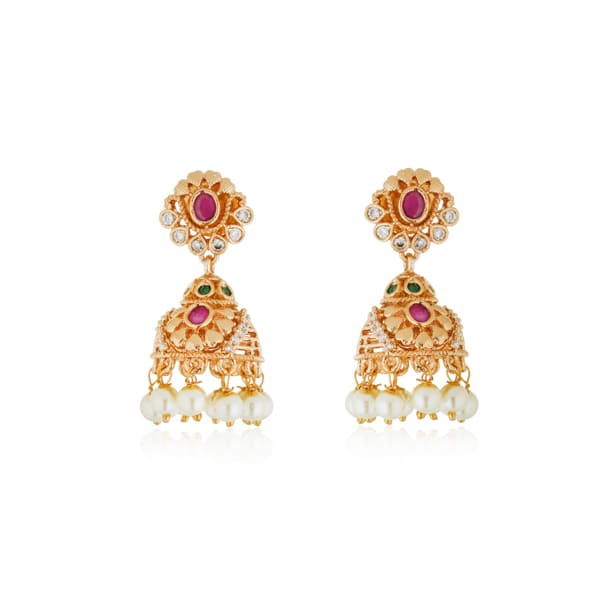 ADD A CLASSIC TOUCH WITH THESE GOLDTONE JHUMKA EARRINGS. FEATURING INTRICATE DETAILING AND A RICH GOLDTONE FINISH,