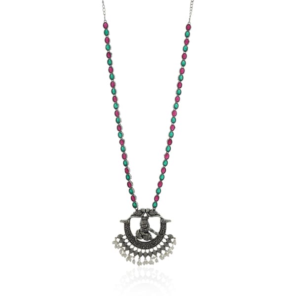 KRISHNA-CRAFTED OXIDIZED LONG NECKLACE SET WITH EARRINGS