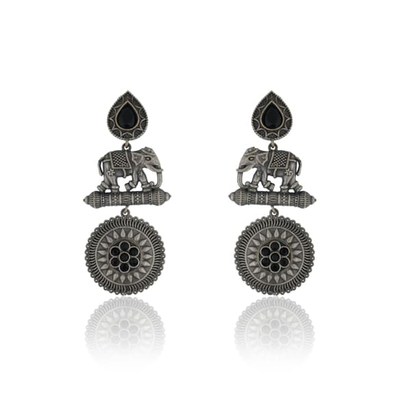 ADD A UNIQUE TOUCH WITH THESE ELEPHANT CRAFTED OXIDIZED LONG EARRINGS.