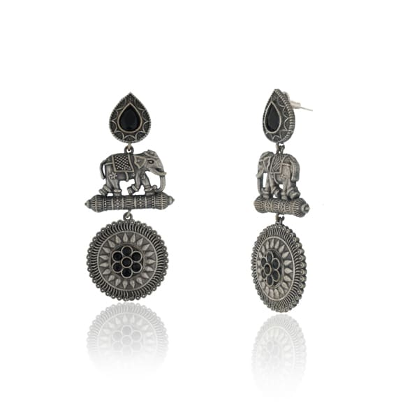 ADD A UNIQUE TOUCH WITH THESE ELEPHANT CRAFTED OXIDIZED LONG EARRINGS.