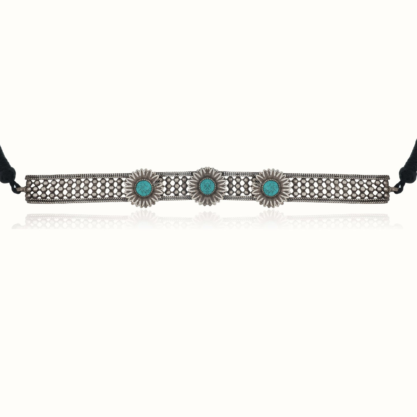 THIS OXIDIZED CHOKER SET. FEATURING INTRICATE DESIGNS AND AN ANTIQUE OXIDIZED FINISH,