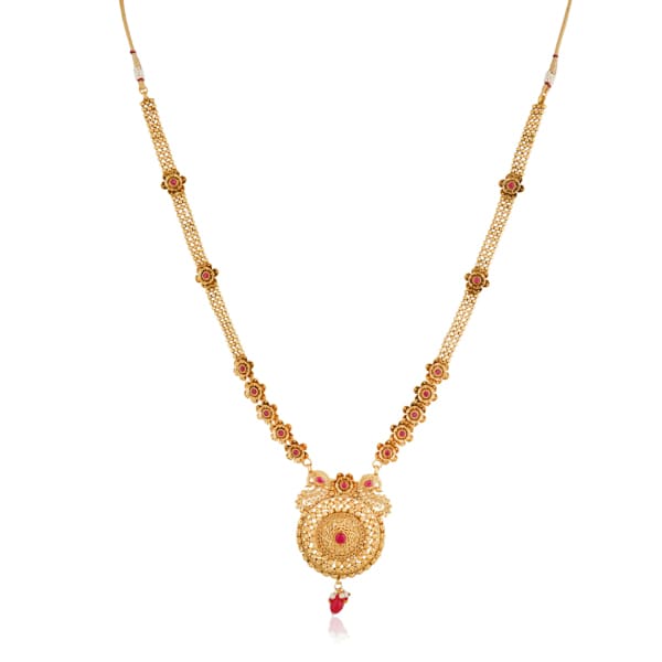 GOLD-TONE LONG NECKLACE SET WITH INTRICATE DETAILINGS WITH MATCHING EARRINGS