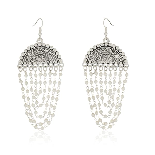 ADD ELEGANCE WITH THIS PEARLS STUDDED LAYERED DESIGN OXIDIZED LONG NECKLACE SET. WITH MATCHING EARRINGS