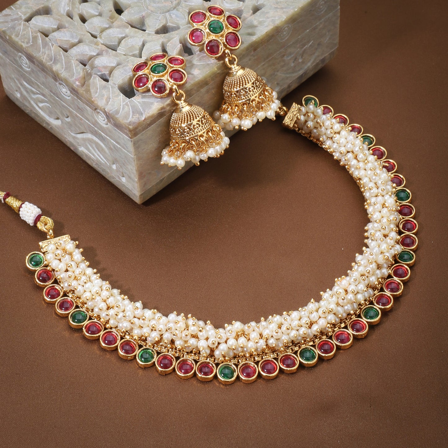 ELEVATE YOUR STYLE WITH THIS PEARLS STUDDED GOLDTONE CHOKER SET