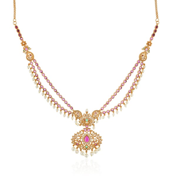 GOLDTONE NECKLACE SET WITH MULTICOLOUR STONES