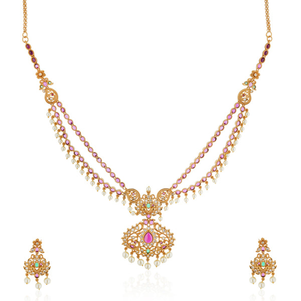 GOLDTONE NECKLACE SET WITH MULTICOLOUR STONES