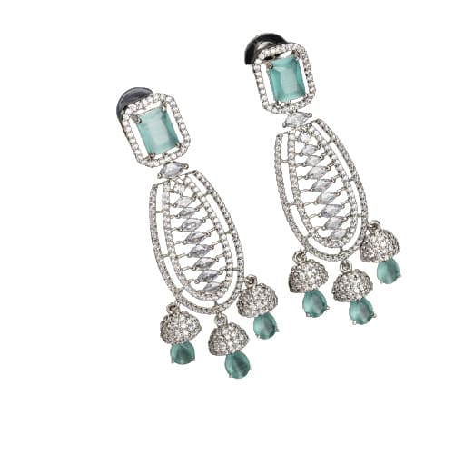 "TURQUOISE COLOURED ZIRCON  EARRINGS OFFER A STUNNING POP OF VIBRANT, OCEANIC COLOR AND ELEGANCE."