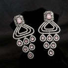 "Graceful pink long zircon earrings shimmer with timeless elegance and radiant sparkle."
