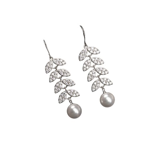 "ZIRCON LEAF DESIGN EARRINGS CAPTURE NATURE'S ELEGANCE WITH SPARKLING, INTRICATE DETAILS."