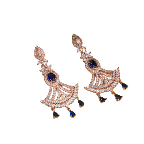 "Rose gold zircon long earrings blend elegant sparkle with modern sophistication."
