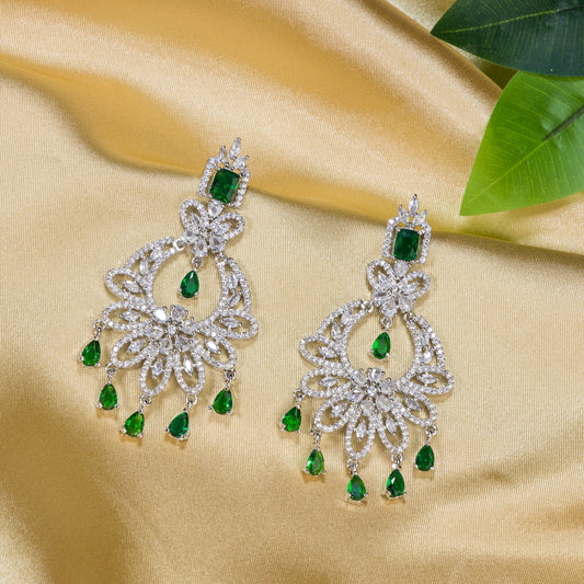 GREEN AND WHITE ZIRCON STUDDED EARRING SET