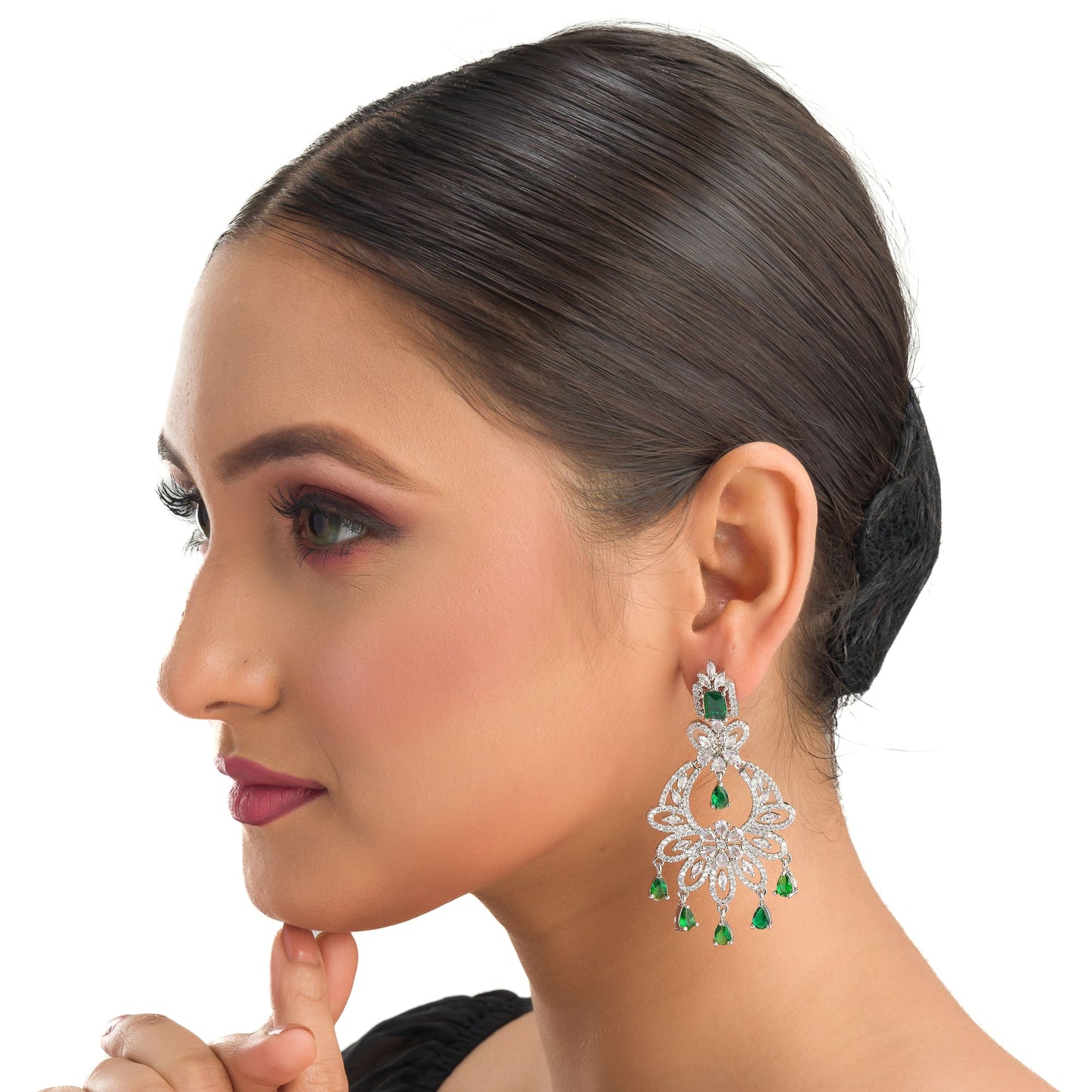 GREEN AND WHITE ZIRCON STUDDED EARRING SET