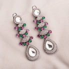 "Pink, white, and green zircon earrings offer a colorful, elegant sparkle for any look."
