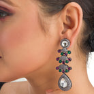 "Pink, white, and green zircon earrings offer a colorful, elegant sparkle for any look."
